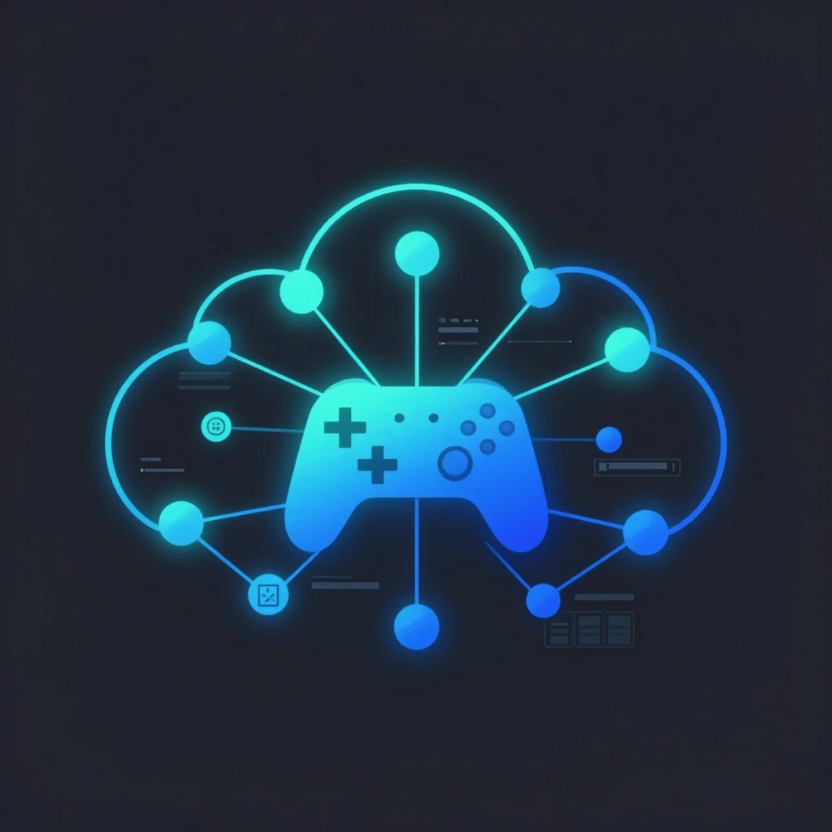 Game backend infrastructure diagram showing cloud servers powering multiplayer game systems